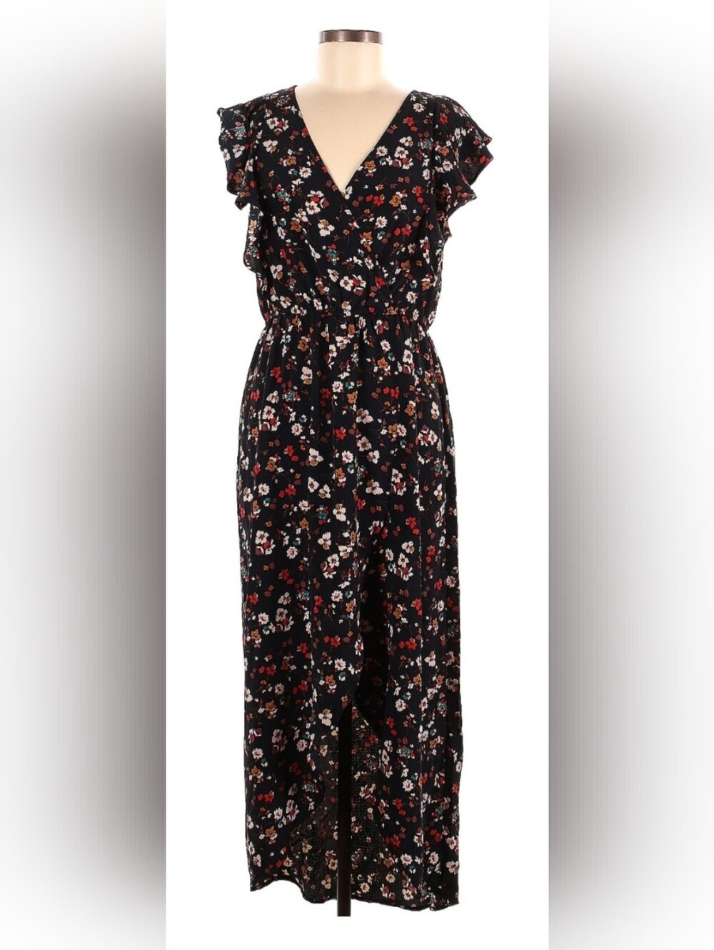 Floral Wrap Maxi/Midi Dress - Black Floral